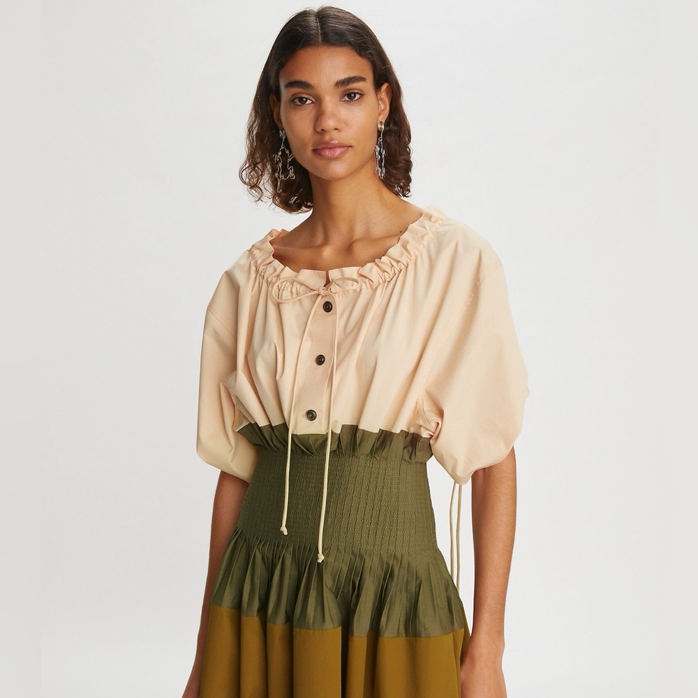 NWT $698 Tory Burch Off-shoulder Colorblock Poplin Dress - Picture 2 of 5